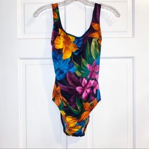 Vintage Colorful Floral One Piece Bathing Suit